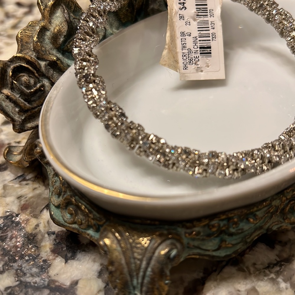 Silver Rhinestone Bangle Bracelet - Picture 2 of 4